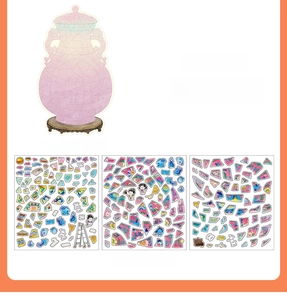 Macro view of Chinese traditional Ru Yi Bottle DIY sticker set with PET material texture