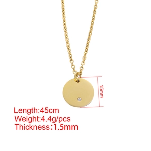 Gold stainless steel geometric round necklace with crystal pendant and polished mirror finish