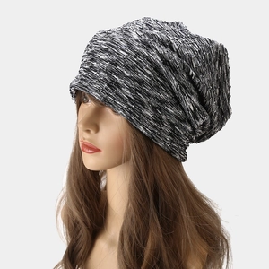 Autumn tie-dye knit beanie with black and white marled texture for windproof protection