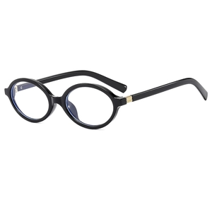 Vintage oval black anti-blue light glasses frame with fine metal hinge accents