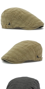 Detalle de gorra de algodón lavado con diseño de cuadros y hebilla de metal ajustable