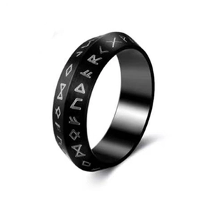 Bague minimaliste en acier inoxydable noir avec runes vikings gravées et finition mate
