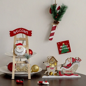 Wooden Christmas Ornaments Santa Claus Snowman Reindeer Sled Ladder Tree Hanging Decoration Festive Home Party Holiday Decor