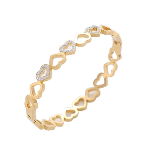 Bracelet coeur en acier inoxydable doré poli orné de cristaux pavés étincelants