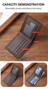 Detail view of coffee brown men's bifold wallet interior showing card slots and compartments