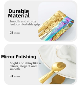 Macro detail of 304 stainless steel rose embossed sugar tongs with mirror polished finish