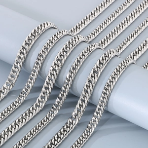 Polished silver titanium steel Cuban chain details with a sharp focus on metal texture