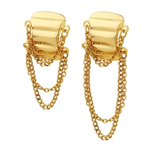 Geometric Asymmetric Chain Tassel Drop Earrings With Titanium Steel Earring Post Brass Gold Plated Punk Style Women