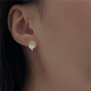 Minimalist 925 sterling silver oval stud earrings for women with a smooth polished finish