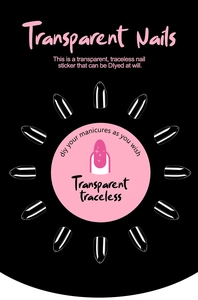 Macro shot of 12 assorted sizes transparent traceless almond nails on black background