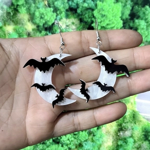 Halloween bat and moon acrylic drop earrings on stainless steel hooks for women