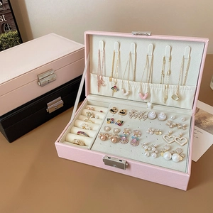 Schmuckkästchen aus PU-Leder mit Fächern und schwarze Box mit sicherem Metallschloss