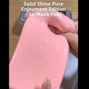 Pink solid slime toy being pulled and stretched to show high elasticity and texture