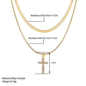 Detailed size specifications for double layered gold necklace with cross pendant