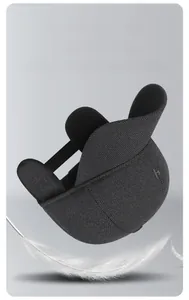 Close-up of winter thermal baseball cap featuring warm ear flaps and grey knitted texture