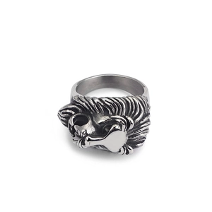 Vintage-Ring aus silbernem Edelstahl mit Löwenkopf im gotischen Stil und Antik-Finish