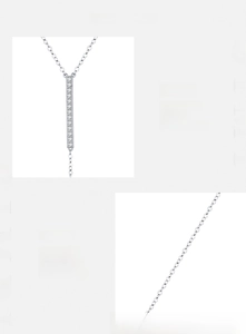 Detail of s925 silver Y-necklace featuring hand-set 5A cubic zirconia stones