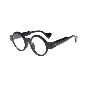 Steampunk thick round frame sunglasses in glossy black with silver rivet accents