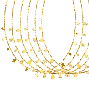 Layered 18k gold plated titanium steel choker with star and leaf pendants for women