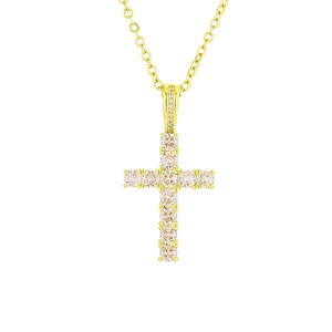Elegant gold cross necklace with sparkling zircon stones on a classic link chain