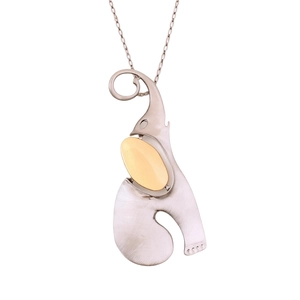 Minimalist silver stainless steel elephant pendant necklace with yellow gemstone for women