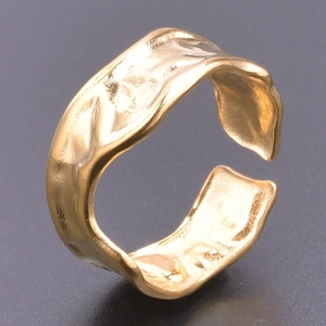 Minimalist adjustable 18K gold plated lava textured open ring with irregular hammered surface