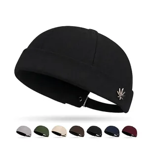 Retro Cotton Docker Hat Brimless Cap With Metal Maple Leaf Label Adjustable Streetwear Hip Hop For Men Women
