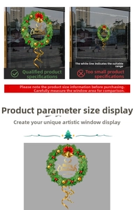 Detail of Christmas wreath static stickers showing size comparison on a glass window