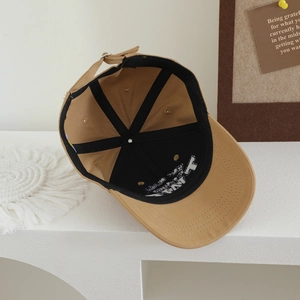Khaki cotton baseball cap with adjustable metal buckle and TWO letter embroidery detail