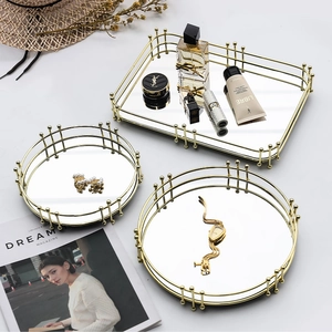 Plateau Miroir Métal Organisateur Bijoux Décoratif Luxe Parfum Présentoir Pour Décoration Maison Bureau Minimaliste
