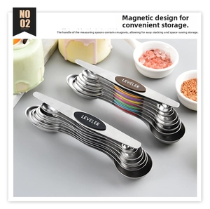 Magnetic stainless steel measuring spoons set with leveler for precision baking
