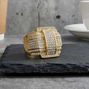 Men Stainless Steel Ring With Cubic Zirconia Full Pave Star Shape Wide Band Hip Hop Luxury Jewelry Gift