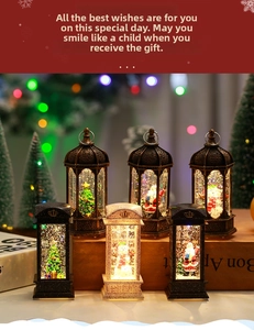 Set of 6 vintage Christmas LED lanterns with Santa, snowmen, and swirling glitter scenes