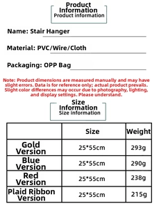 Detailed size chart for Christmas stair swag with color and weight specifications