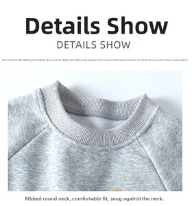 Close-up of comfortable ribbed crew neck on gray fleece sweatshirt for children