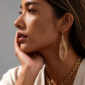 Hollow Geometric Oval Multi Layer Dangle Ear Hooks With Zircon Iron Copper Metal Textured Jewelry For Women