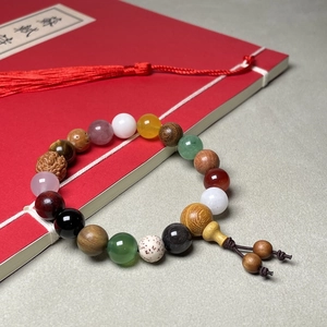 Multicolor bodhi seed buddhist prayer bead bracelet with 18 different zen beads