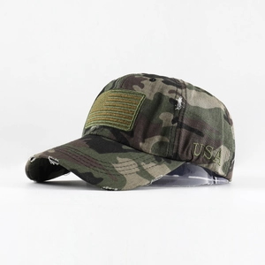 Classic washed camouflage baseball cap with American flag patch and USA embroidery