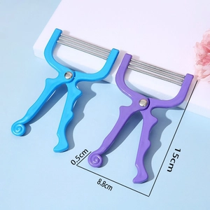 Detailed dimensions of blue and purple facial hair removers with spring mechanism