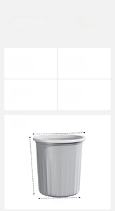 Size chart showing large capacity trash can dimensions 275x215x295mm in high quality PP