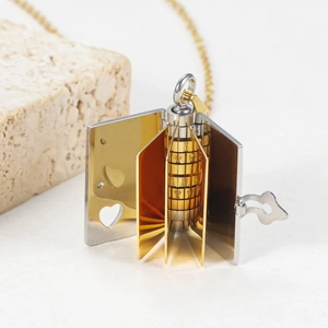 18k gold plated openable book locket necklace with heart cutout and layered interior pages