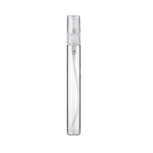 Minimalist transparent glass spray bottle for perfume and toner with a clear cap