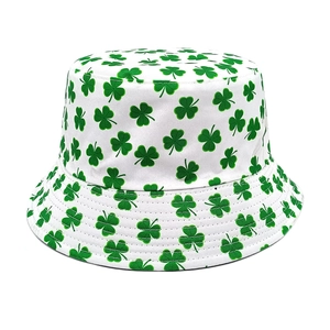 Bucket Hat Polyester Shamrock Print Sun Protection Wide Brim Outdoor Travel St Patricks Day Unisex Fashion