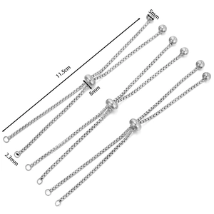 Adjustable stainless steel sliding chain for bracelets with precise size measurements