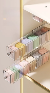 Close-up of clear multi-grid wall-mounted drawer for underwear and socks storage