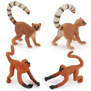 Set di figurine di primati con lemuri catta e oranghi arancioni per collezionisti