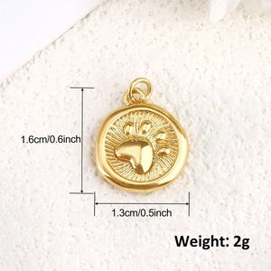 Gold-plated sun pendant with heart zircon paw print pattern for DIY necklaces