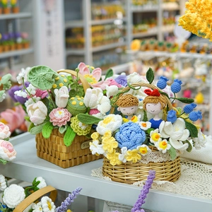 Handmade crochet flower baskets with tulips, roses and lilies for Mother's Day gifts