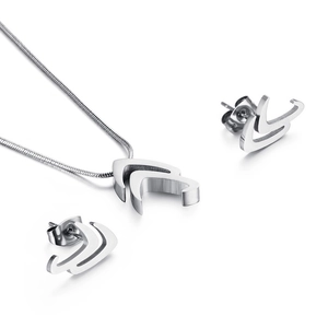 Silver geometric hollow arrow pendant necklace and stud earrings jewelry set for women