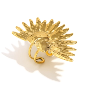 Exaggerated 18K gold plated stainless steel sunburst open ring with adjustable band